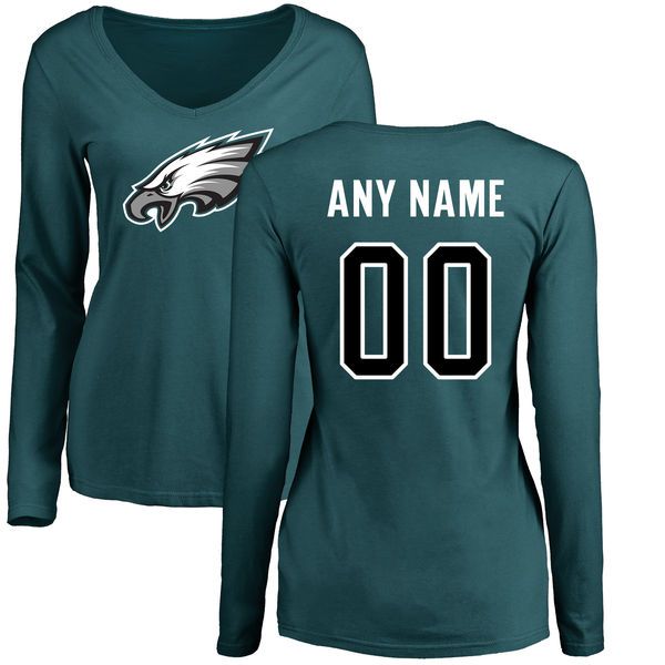 Women Philadelphia Eagles NFL Pro Line by Fanatics Branded Green Custom Name and Number Long Sleeve T-Shirt->->Sports Accessory